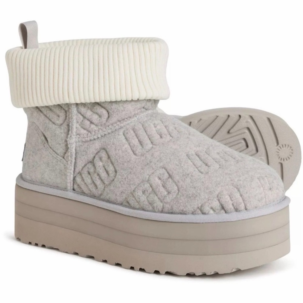 UGG Women's Classic Mini Felted Platform Boot in Light Grey and Cream